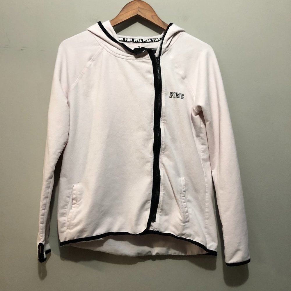 Pink by Victoria's Secret LS Asymmetrical Zip Sweatshirt Lt Pink/Black Small
